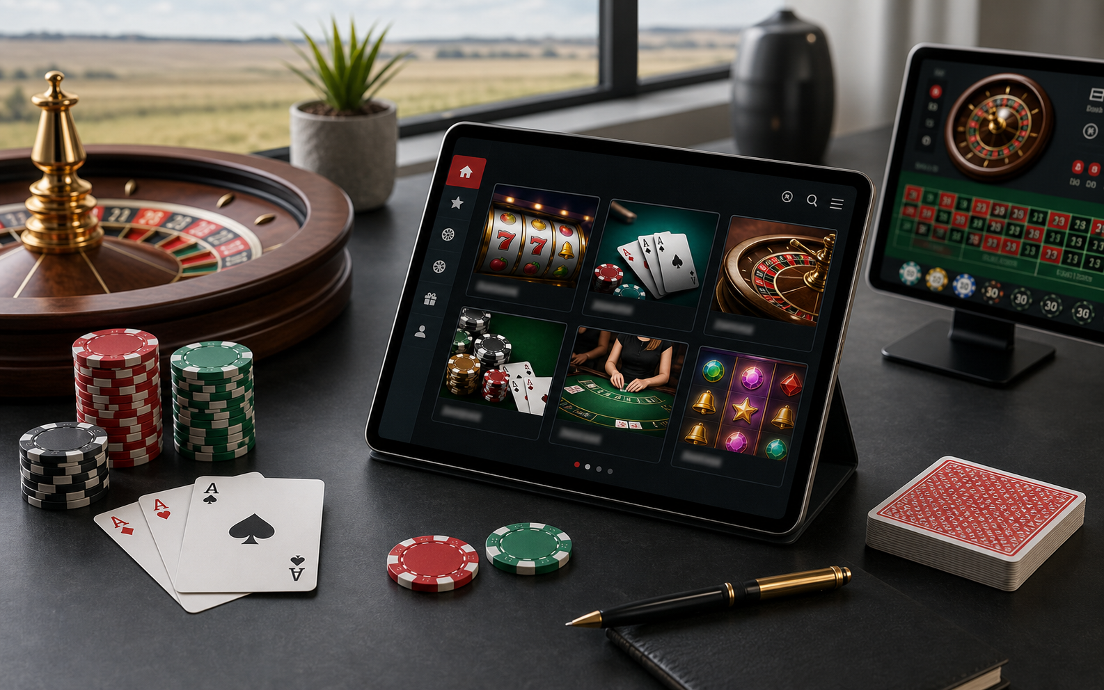 Generic casino lobby with slots, tables and live game cards