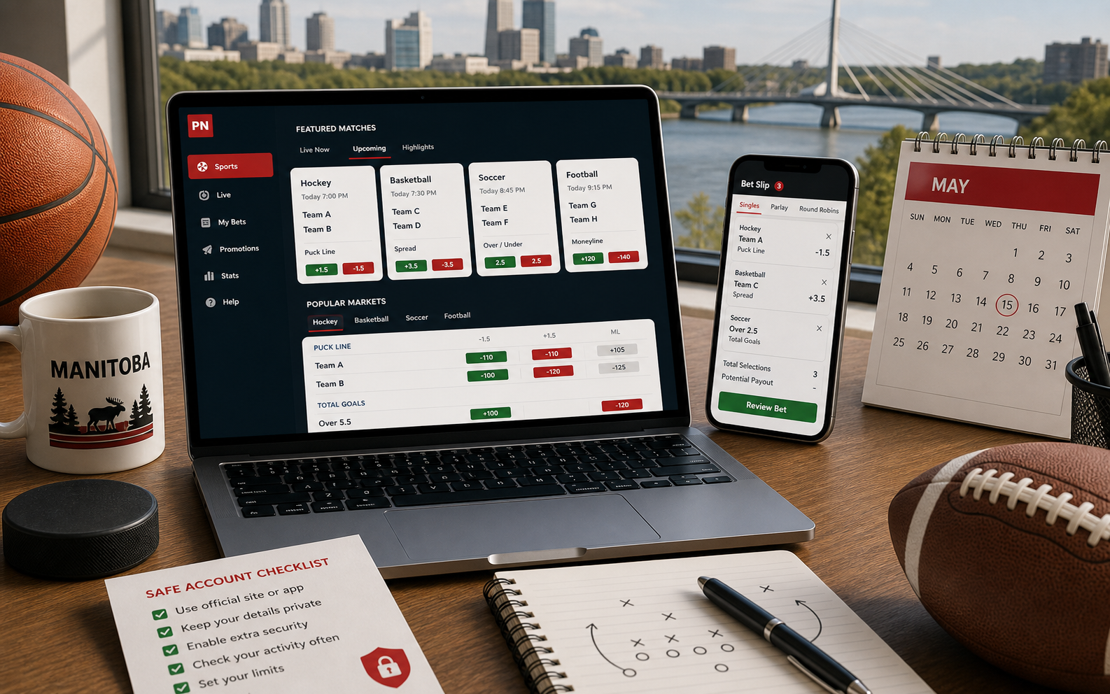 Sports market dashboard with safe account checklist